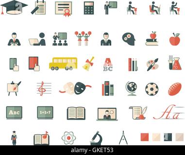 Set of school and education flat icons Stock Vector