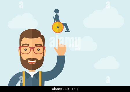 Man pointing the man in a wheelchair icon Stock Vector