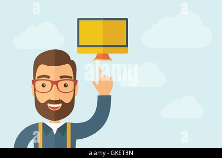 Man pointing the monitor icon Stock Vector