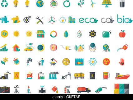Collection of ecology flat icons Stock Vector