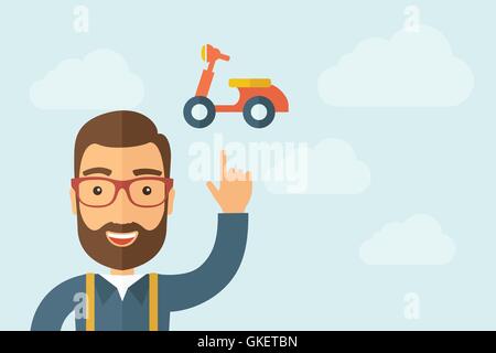 Man pointing the motorbike icon Stock Vector