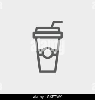 Soda in a plastic cup with straw thin line icon Stock Vector