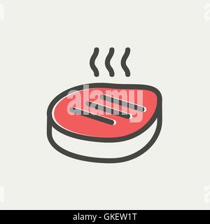 Grilled steak thin line icon Stock Vector