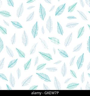 Vectgor blue green feathers pastel seamless pattern background Stock Vector