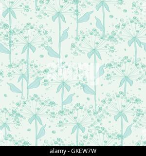 vector summer line art dandelions seamless pattern background Stock Vector