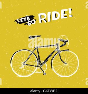 Bicycle Illustration with Phrase "Let's Go Ride" on Yellow Textu Stock Vector