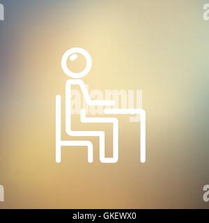 Student sitting on a chair in front of his table thin line icon Stock Vector