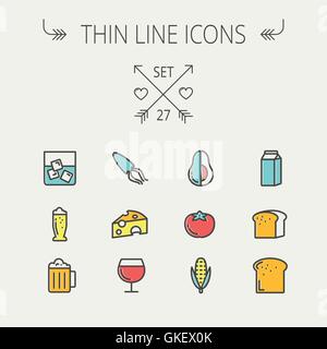 Food and drink thin line icon set Stock Vector