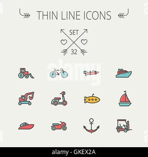 Transportation thin line icon set Stock Vector