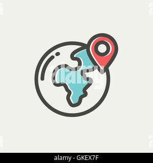 Global with locator thin line icon Stock Vector