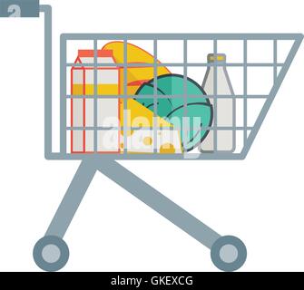 Groceries inside the shopping cart. Stock Vector