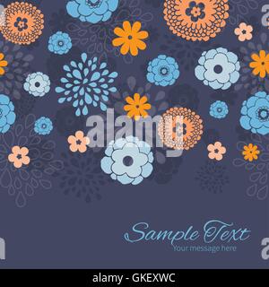 Vector golden and blue night flowers horizontal border card template Stock Vector