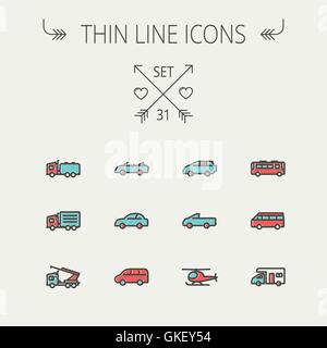 Transportation thin line icon set Stock Vector