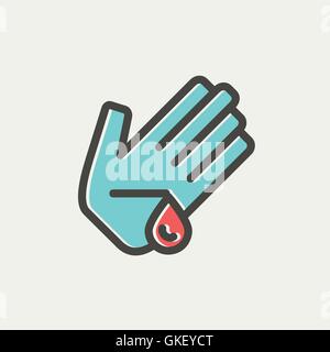 Wash wounded palm with water thin line icon Stock Vector
