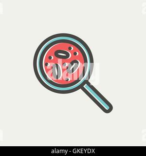 Microorganisms under magnifier thin line icon Stock Vector