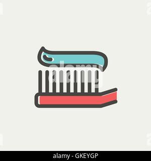 Toothbrush with toothpaste thin line icon Stock Vector