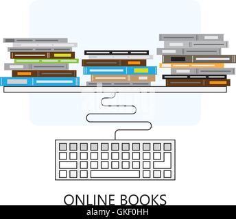 Modern flat concept design on online books and computer keyboard Stock Vector