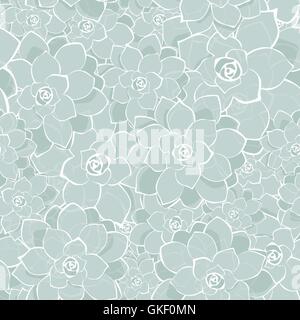 Vector silver gray succulents texture seamless pattern backgroun Stock Vector