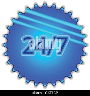 Big blue button labeled "24/7" Stock Vector