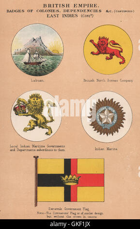 BRITISH EAST INDIES BADGES. Labuan. North Borneo Co. Indian Marine. Sarawak 1916 Stock Photo