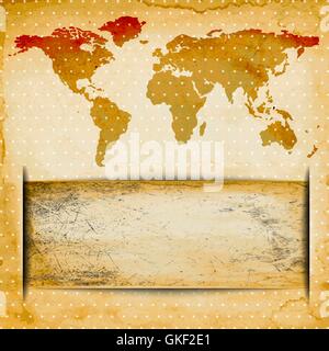 Abstract Old grungy paper and world map background with texture, space for your text Stock Vector