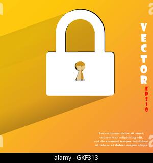 padlock. Flat modern web button with long shadow and space for your text. Stock Vector