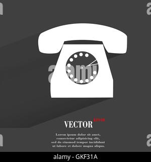 Retro telephone. Flat modern web button with long shadow and space for your text Stock Vector