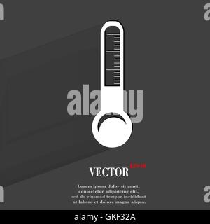 Thermometer. Flat modern web button with long shadow and space for your text. Stock Vector