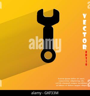 Wrench. tool to work. Flat modern web button with long shadow and space for your text. Stock Vector