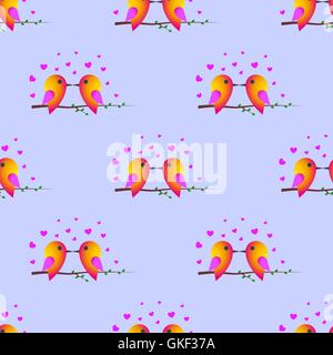 bird sparrow. St. Valentine's Day. Seamless pattern. Vector Stock Vector