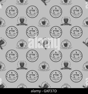Set of vintage coffee themed monochrome labels. Seamless pattern. Vector Stock Vector