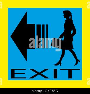 Exit emergency sign door with human figure, label, icon Stock Vector