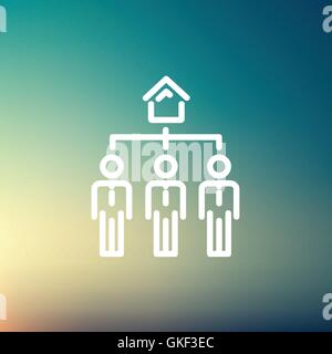 Three real estate agent in one house thin line icon Stock Vector