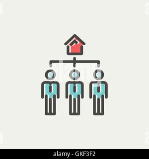 Three real estate agent in one house thin line icon Stock Vector