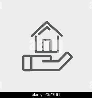 Hand Holding House thin line icon Stock Vector