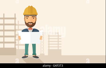 Construction worker holding the plan. Stock Vector