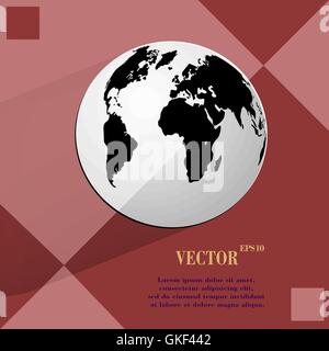 World map web icon on a flat geometric abstract background Stock Vector