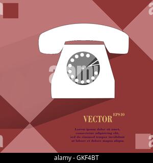 Retro telephone. Flat modern web button on a flat geometric abstract background Stock Vector