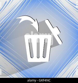 Trash bin. Flat modern web button  on a flat geometric abstract background Stock Vector