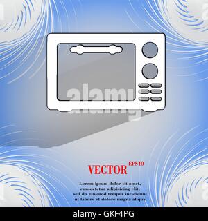 microwave. kitchen equipment. Flat modern web button  on a flat geometric abstract background Stock Vector