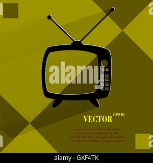 Retro tv. Flat modern web button   on a flat geometric abstract background Stock Vector