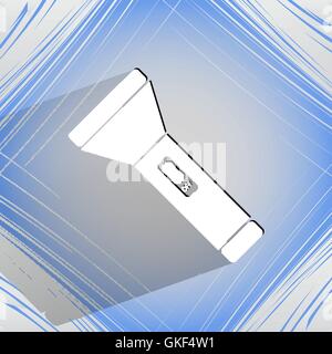 Flashlight . Flat modern web button on a flat geometric abstract background Stock Vector