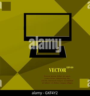 Computer. Flat modern web button on a flat geometric abstract background Stock Vector