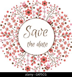 Set of vector floral frames. Cute collection of wreaths made of hand drawn leaves and flowers. Vintage set for invitations. save the date cards and other design. Stock Vector