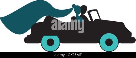 bride and groom on car icon Stock Vector