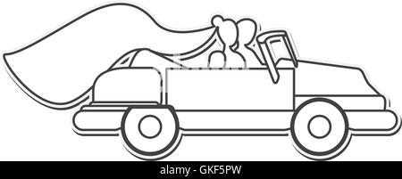 bride and groom on car icon Stock Vector