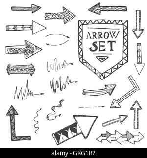 Hand drawn arrow icons set isolated on white background. Vector Illustration. Education or business concept. Stock Vector