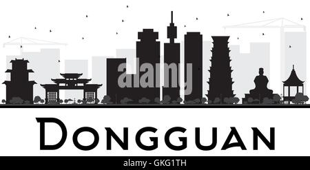 Dongguan City skyline black and white silhouette. Vector illustration. Simple flat concept for tourism presentation, banner Stock Vector