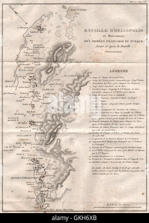 Battle of Heliopolis 1800. Troop movements. French Egypt campaign, 1819 map Stock Photo