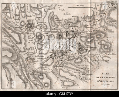 Plan of the BATTLE OF AUSTERLITZ (Slavkov u Brna). Brno. Czech Republic 1819 map Stock Photo